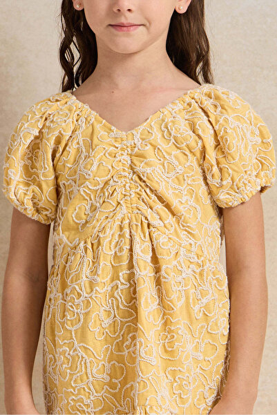 REDTAG Girls Mustard Embroidered Dress