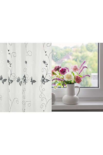 OEM Kitchen curtain, 140x210 cm, butterflies, black/white