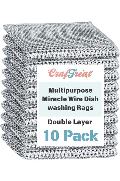 desselan Non-Scratch Wire Dishwashing Rags – 10 Pc Double-Layer Reusable Dishcloths