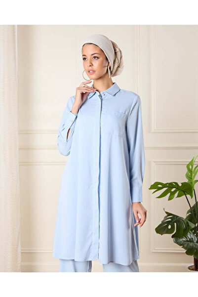 REDTAG فستان تونيك نسائي أزرق بأزرار أمامية