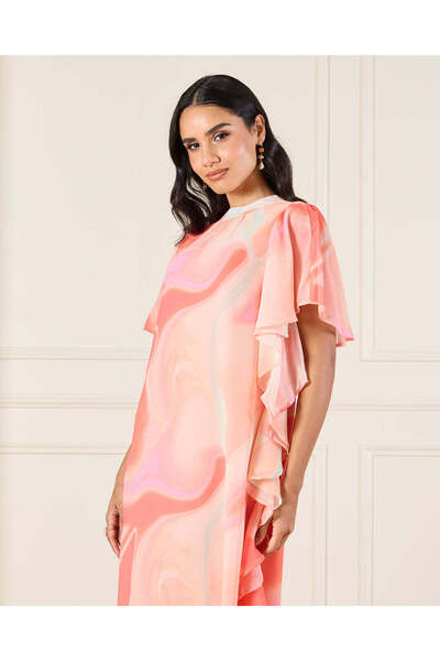 REDTAG Women Coral Printed Kaftan Dress