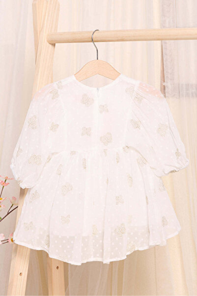 REDTAG Infant Girls White Butterfly Embroidered Dress