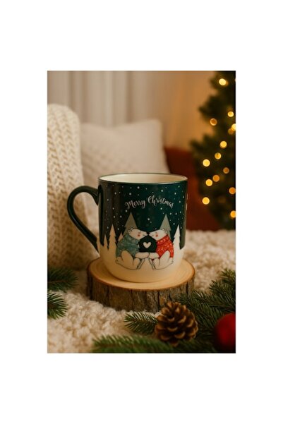 OEM Cană ceramică de Crăciun, model urs polar, 600 ml, 10,5 x 9 cm, verde/roș...