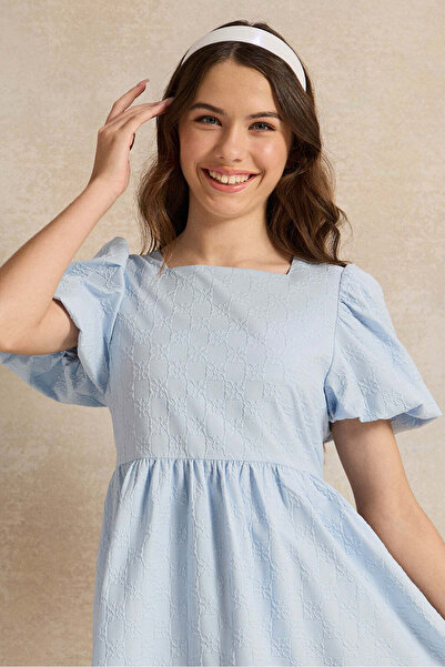 REDTAG Senior Girls Blue Jacquard Dress