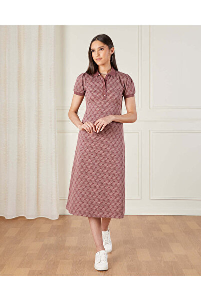 REDTAG Women Brown Checked Short Sleeve Dress