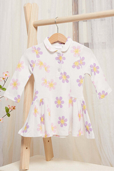 REDTAG Infant Girls Ivory Floral Printed Dress