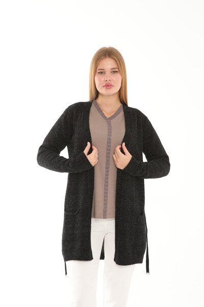 Lanze Glitter Belted Glitter Yarn Knit Cardigan