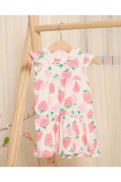 REDTAG Infant Girls White Strawberry Print Dress