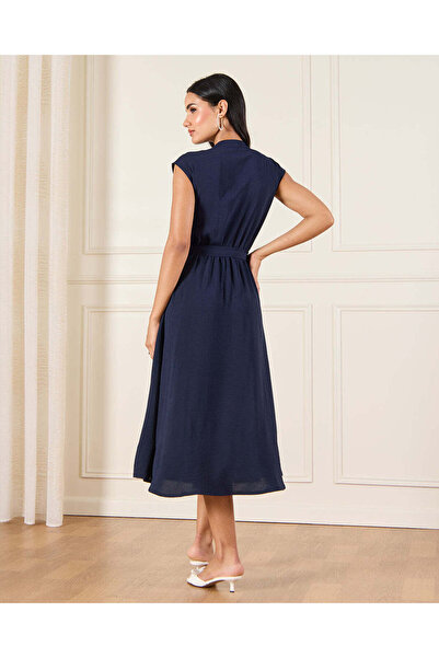 REDTAG Women Navy Button Down Belted Dress