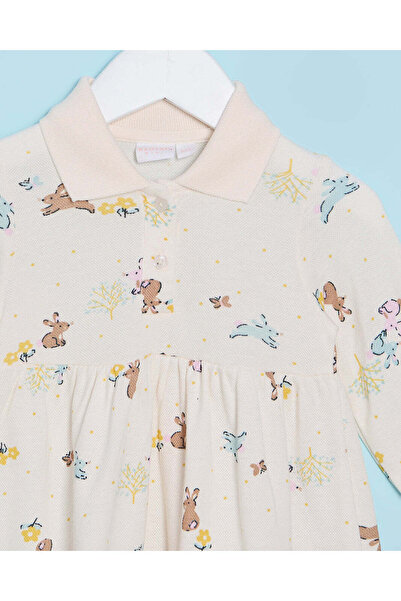 REDTAG Infant Girls Apricot Printed Collared Dress