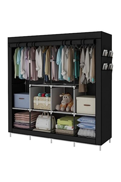 Wacorresi Πτυσσόμενη υφασμάτινη ντουλάπα, μεταλλικό σκελετό, ατσάλινοι σωλήνες 16mm, 170x45x170 cm, μαύρη