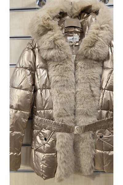 Park Moda Furry Shiny Quilted Coat