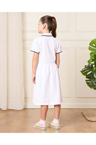 REDTAG Girls White Embellished Pique Polo Dress