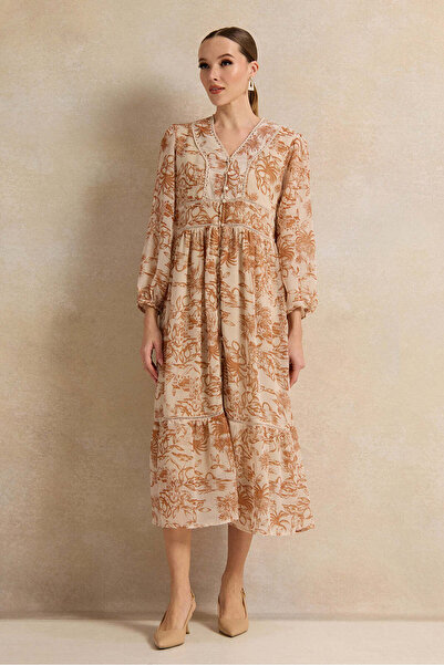 REDTAG Women Brown Printed Midi Dress