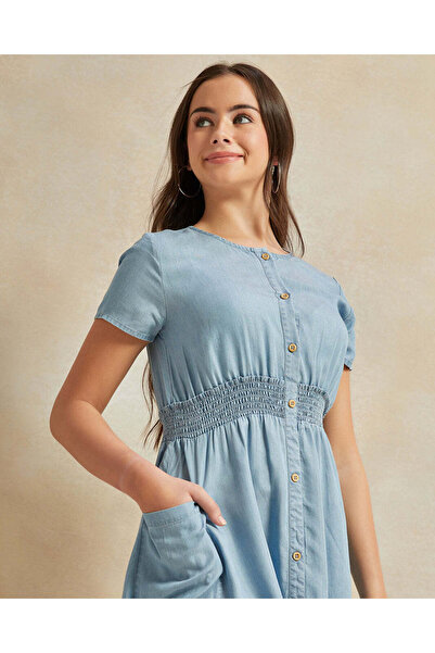 REDTAG Senior Girls Blue Cargo Pocket Dress