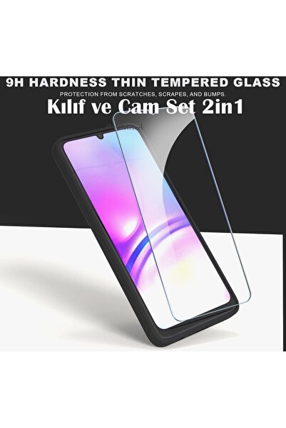 m.tk moveteck Samsung Galaxy A07 Kılıf Kamera Korumalı Yumuşak Renkli Silikon + 9H Ekran Koruyucu Cam 2in1 Set