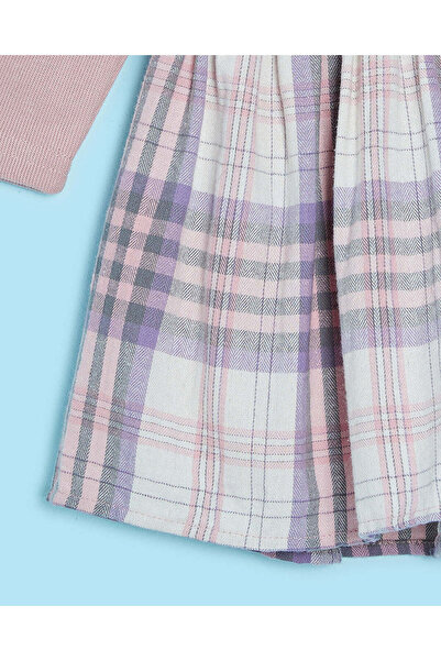 REDTAG Infant Girls Lilac Checked Dress With Bolero