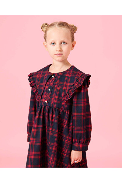 REDTAG Girls Black And Red Checkered Dress