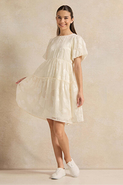 REDTAG Senior Girls White Dobby Dress