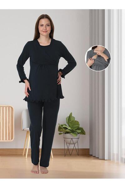 Effortt 4042 Navy Blue Hidden Breastfeeding Maternity Pajama Set