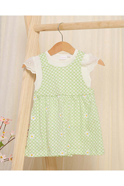 REDTAG Baby Mint And White T-Shirt And Dungaree With Headband Set (3 Piece)
