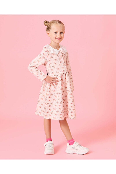 REDTAG Girls Pink Printed Quilted Lace Dress