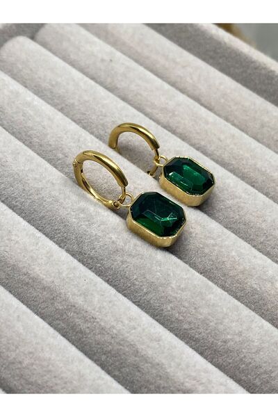 Kaan Accessoire Stylish Gold Stainless Steel Earrings for Women -Green Square...