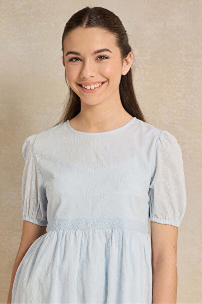 REDTAG Senior Girls Blue Embroidered Dress