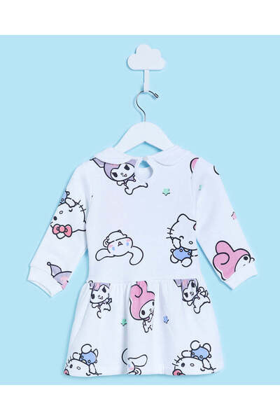 REDTAG Infant Girls White Hello Kitty Print Collared Dress
