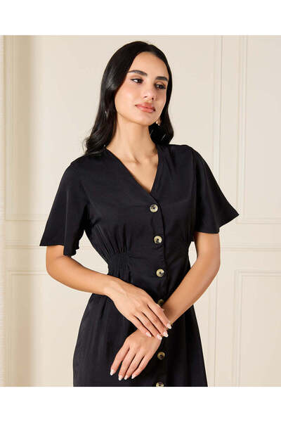 REDTAG Women Black Button Down Midi Dress
