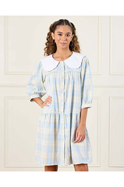 REDTAG فستان أزرق منقوش للبنات الكبار