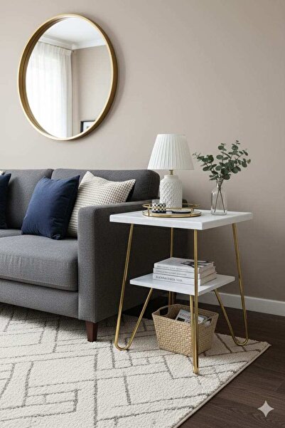 Generic طاولة جانبية مربعة الشكل مع مساحة تخزين من مستويين، طاولة قهوة صغيرة باللون الأبيض، مناسبة للمنزل والمكتب وغرفة المعيشة