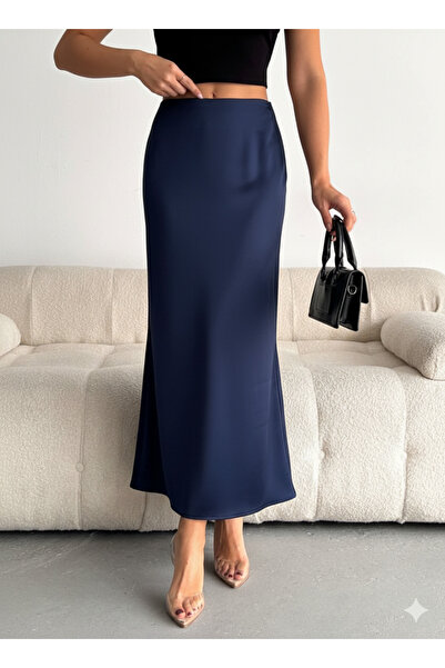 Bleu Petite İthal Saten Kumaş Balık Form Kadın Etek
