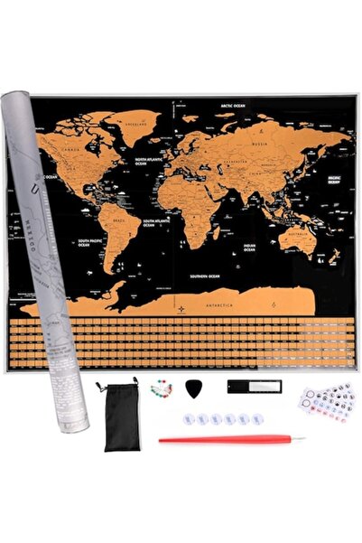 Retoo Large Scratch-Off World Map with Flags and Accessories, 82x59 cm