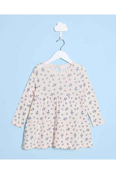 REDTAG Infant Girls Cream Floral Print Waffle Dress