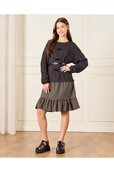 REDTAG Senior Girls Brown Embellished With Bow Twofer Dress