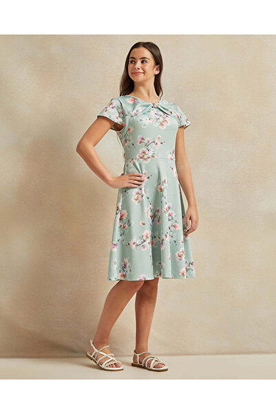 REDTAG Senior Girls Green Floral Print Scuba Dress