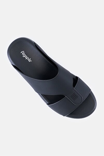Algspar Men 2 Strap Slip On Arabic Sandals, Black