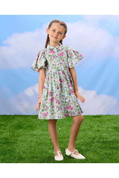 REDTAG Girls Mint Floral Printed Dress