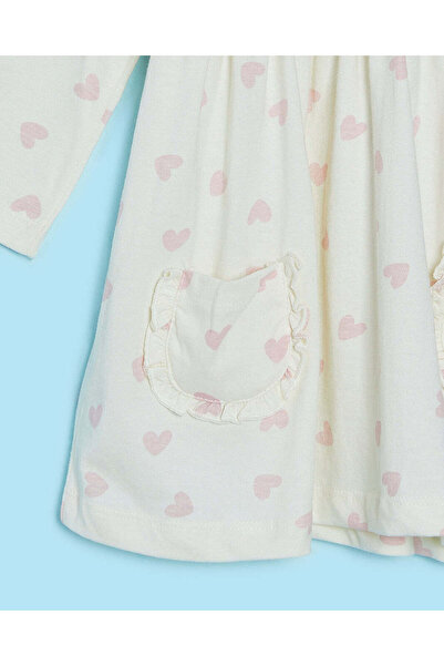 REDTAG Infant Girls Ivory Heart Print Dress