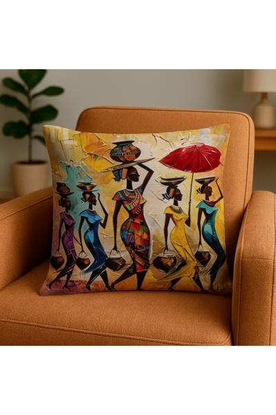 MİNOZA غطاء وسادة نسائي أفريقي منقوش رقميًا مطبوع مقاس 43x43 سم (غطاء وسادة ن...