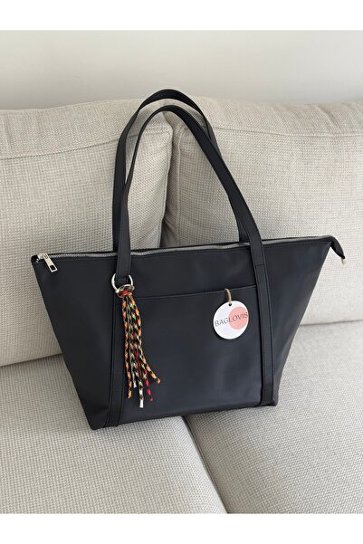 BAGLOVİS Charm Askili Large Black Women's Shoulder Bag En45 Boy30
