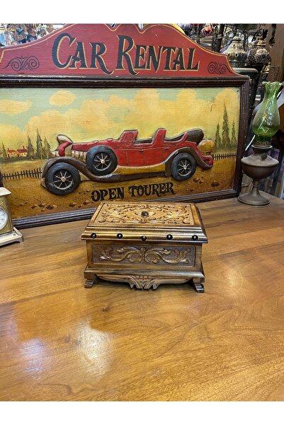 ANTİKA AYAL Ahşap ceviz güllü model gizli anahtarlı sandık 28x14