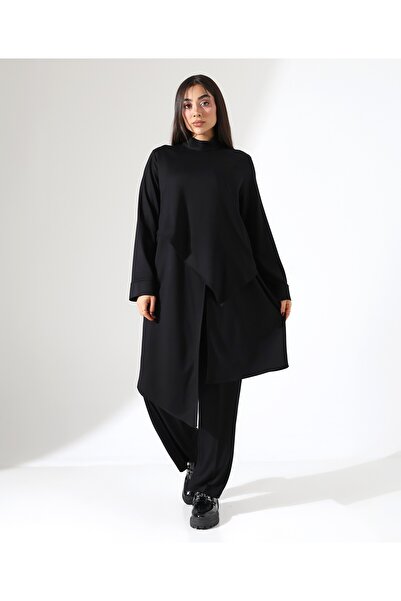 Fi'l Arz Fashion Women's Asymmetrical High Neck Two Piece Cotton Set