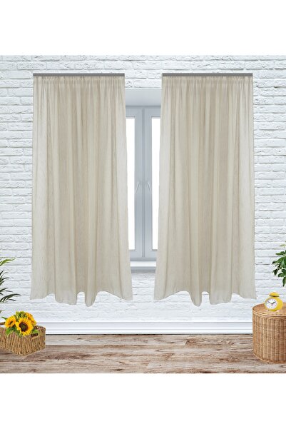 OEM Set of 2 kitchen curtains, 2x140x165 cm, with drapery, splashed texture, beige