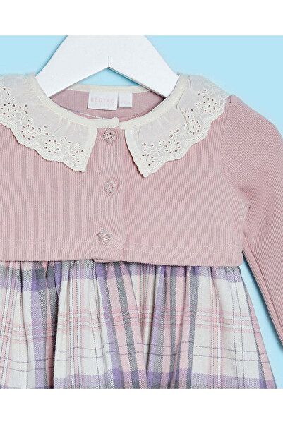 REDTAG Infant Girls Lilac Checked Dress With Bolero