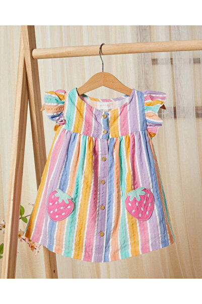 REDTAG Infant Girls Multicolour Striped Poplin Dress