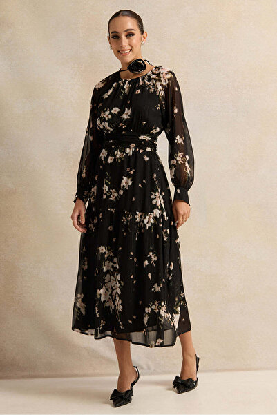 REDTAG فستان نسائي أسود بربطة عنق