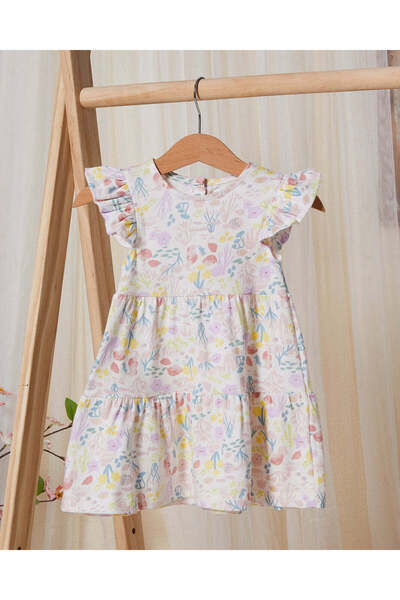 REDTAG Infant Girls White Tiered Dress With Sea Print