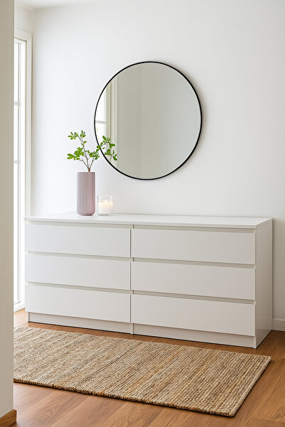 MARIA HOMES خزانة أدراج خشبية بيضاء مقاس 160×48×79 سم - خزانة ملابس عصرية بستة أدراج لغرفة النوم وغرفة المعيشة والمكتب